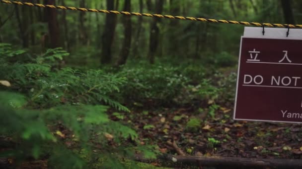 Verboden Bos Aokigahara Met Niet Invoeren Teken Yamanashi Japan — Stockvideo