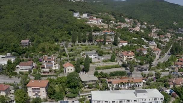 Drone American Gardens City Opatija Nära Lovrans Kuststad Kroatien Flygplan — Stockvideo