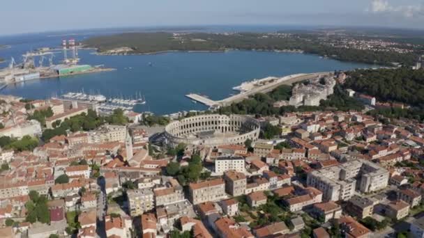 Vista Aérea Pula Arena Casas Residenciais Pula City Istria County — Vídeo de Stock