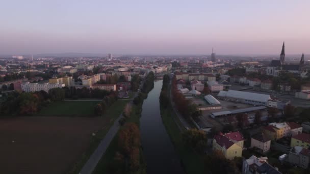 Panorama Van Stad Olomouc Met Uitzicht Rivier Het Historische Gedeelte — Stockvideo