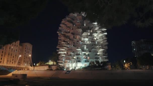 Мости Будівлі Вночі Монтпельє Франція — стокове відео