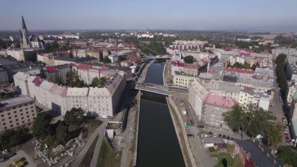 Воздушная Панорама Города Оломоуц Регионе Моравии Чешской Республики Красивыми Зданиями — стоковое видео
