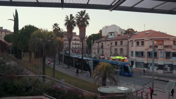 Two Trams Moving Directions View Montpellier France — Stock Video