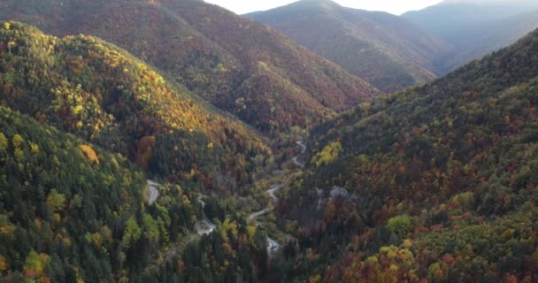 Flygbilder Över Pyrenéerna Fjällskog Hösten Norra Spanien Den Vackra Solnedgången — Stockvideo