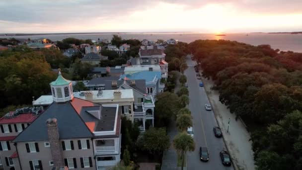 Salida Aérea Salida Del Sol Del Parque Baterías Charleston Carolina — Vídeo de stock