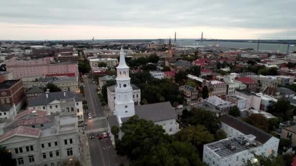 Antenn Tryck Michael Kyrka Charleston Södra Carolina — Stockvideo