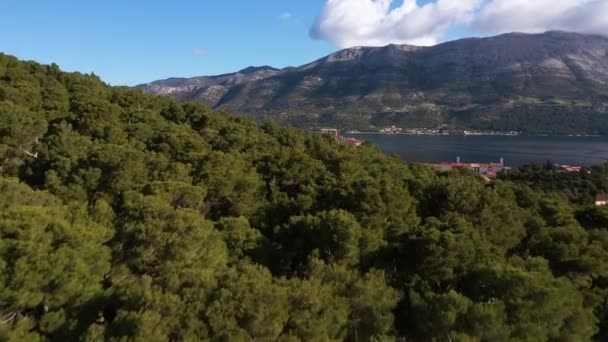 Mavi Gök Yazın Bulutlu Korcula Dalmaçya Hırvatistan Tarihsel Korcula Kasabası — Stok video