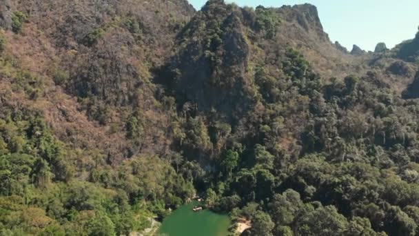 Caverna Kong Lor Laos Vista Aérea Drone Rio Nam Hinboun — Vídeo de Stock