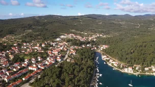 Vista Panorámica Ciudad Korcula Dalmacia Croacia Durante Verano Tiro Aéreo — Vídeos de Stock