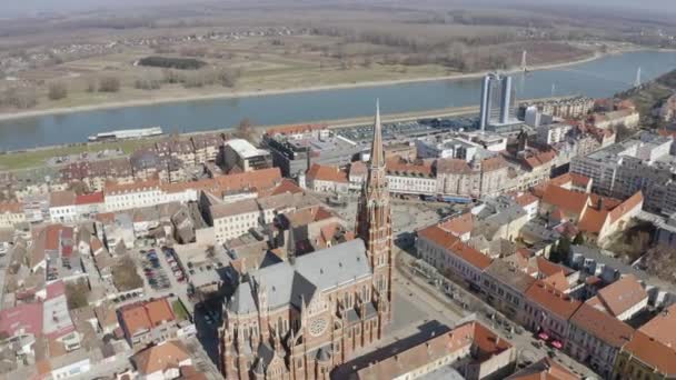 City Osijek Croatia Cathedral Peter Paul Daytime Air Drone Shot — стокове відео