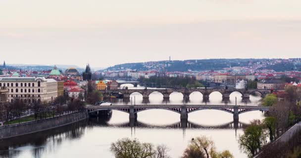 Včasná Prodleva Mostů Praze Česká Republika Oddálení Pohledu — Stock video