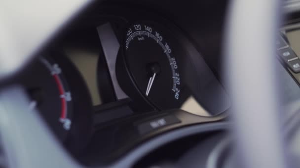 Car Start Low Fuel Level Symbol Showing Dashboard Extreme Closeup — Stock Video