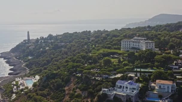 Saint Jean Cap Ferrat France Aerial Vestigt Schotel Drone Vliegen — Stockvideo