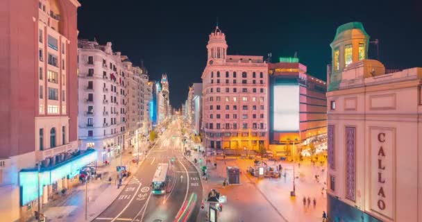 Praça Callao Gran Luzes Cidade Rua Madrid Durante Noite Inverno — Vídeo de Stock