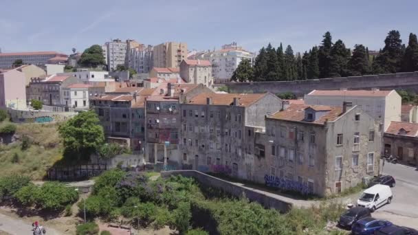Letecký Záběr Zřícených Budov Casal Ventoso Čtvrti Lisabonu Známé Jako — Stock video
