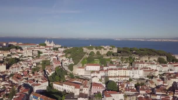 Schloss Saint George Lissabon Portugal Drohnenschuss Bewegt Sich Langsam Rückwärts — Stockvideo