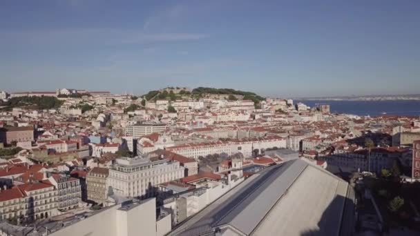 Foto Aerea Del Drone Del Centro Lisbona Portogallo Drone Vola — Video Stock