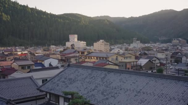 Puesta Sol Sobre Gujo Hachiman Prefectura Gifu Japón Pueblo Rural — Vídeo de stock
