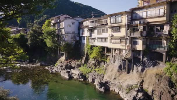 Gujo Hachiman Πόλη Του Νερού Όμορφη Γειτονιά Κατά Μήκος Του — Αρχείο Βίντεο