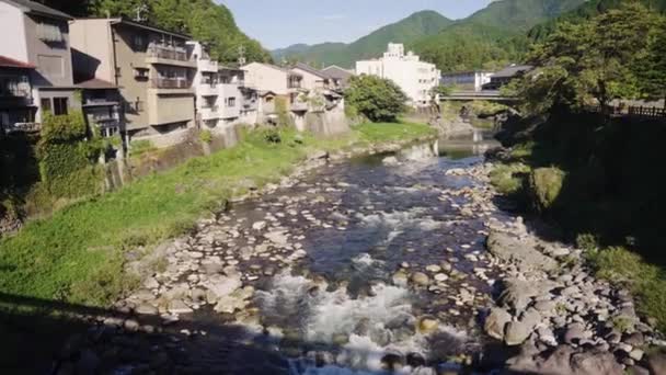 Sunset Yoshida River Running Gujo Hachiman Town Αγροτικό Τοπίο — Αρχείο Βίντεο