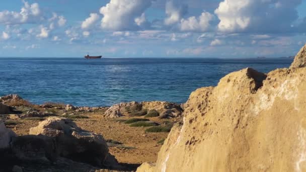 Demetrios Shipwreck Pada Siang Hari Paphos Siprus Ditangkap Laut Mediterania — Stok Video