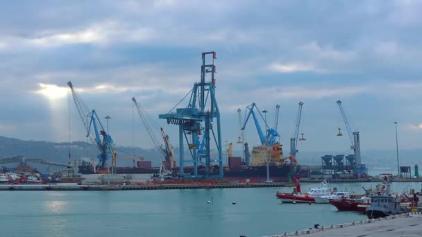 Imagens Cronológicas Centro Logístico Porto Naval Onde Guindastes Carregam Descarregam — Vídeo de Stock