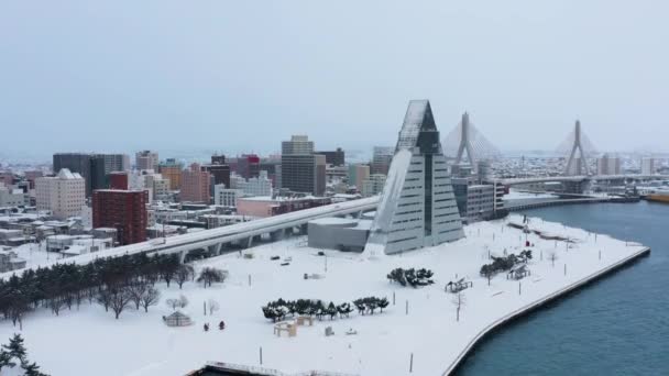 Aomori City Giappone Ripresa Aerea Come Neve Copre Paesaggio — Video Stock