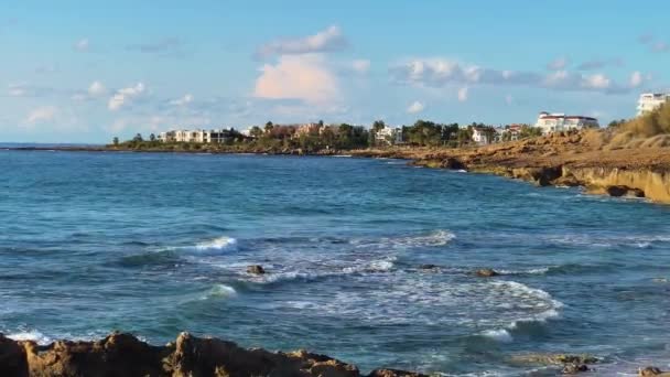 Coastline Paphos Cyprus Blue Sky Partially Cloudy Day Mediterranean Sea — Stock Video
