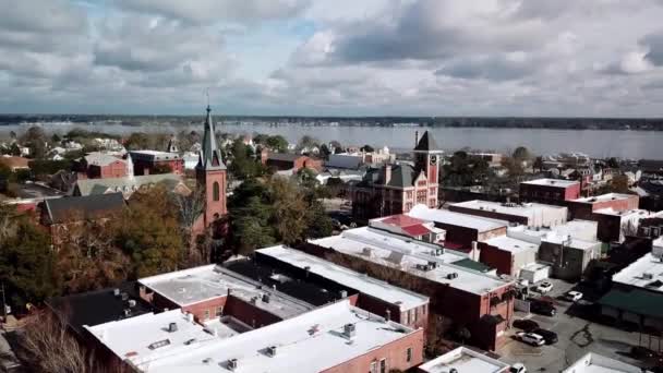 Aerial Church City Hall New Bern North Carolina — Stock Video