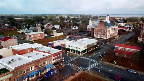 Fast Pushing Aerial Church Historic Buildings New Bern North Carolina — Stock Video