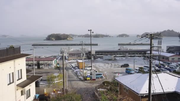 宮城県松島湾 冬に日本の地方に降る雪 — ストック動画