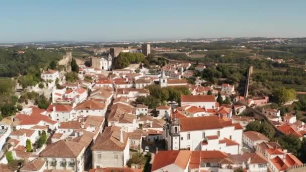 Luchtfoto Van Middeleeuwse Stad Obidos Portugal — Stockvideo