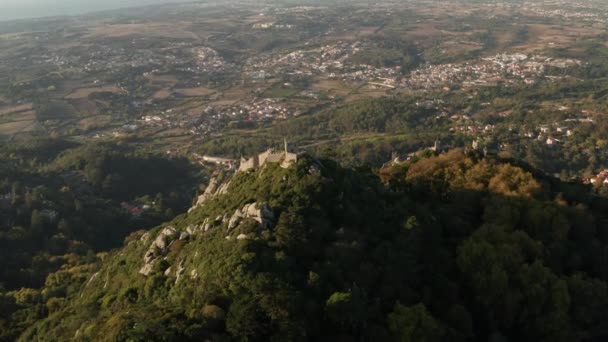 Flygfoto Castelo Dos Mouros Slottet Morerna Sintra Nationalpark Portugal — Stockvideo