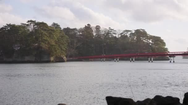 Śnieg Spada Nad Zatoką Matsushima Miyagi Japonii Fukuurajima Fukuurabashi — Wideo stockowe