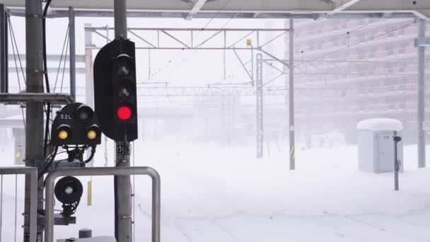 Hóvihar Vasút Felett Amely Minden Vonatot Töröl Télen — Stock videók