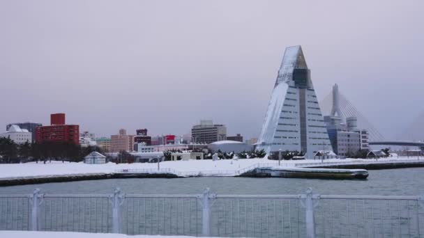 Aomori Város Kikötő Északi Partján Japán Téli Havas Jelenet — Stock videók