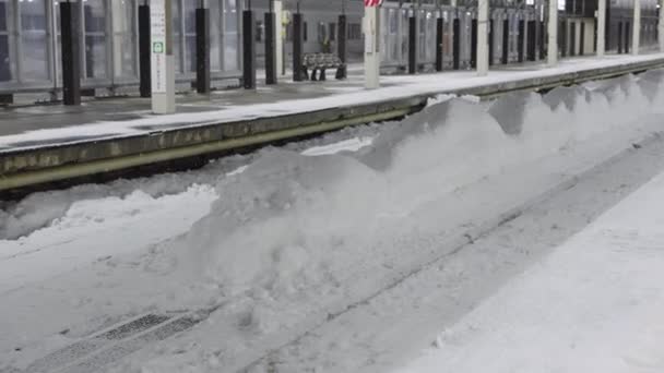Sneeuwval Voor Aomori Treinstation Noord Japan Winter Scene — Stockvideo