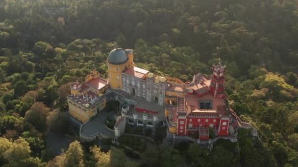 Top Luchtfoto Van Het Paleis Van Pena Sintra National Park — Stockvideo