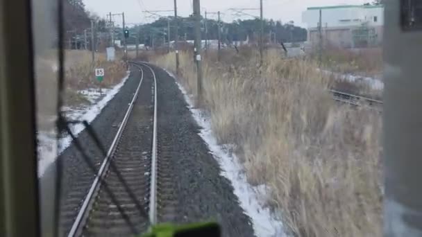 Train Point View Shot Ταξιδεύοντας Βόρεια Από Φουκουσίμα Ανατολική Ιαπωνία — Αρχείο Βίντεο