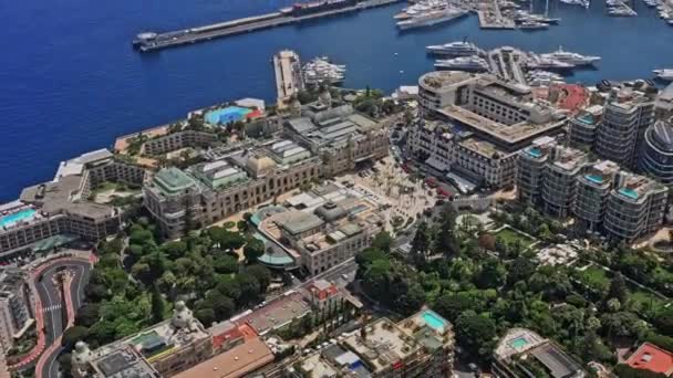 Monaco Aerial V24 Birds Eye View Tilt Shot Famous Casinos — Stock Video