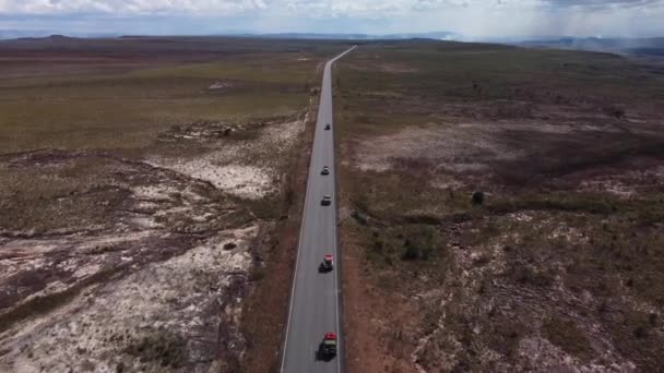 Foto Aérea Carretera Troncal Que Cruza Toda Gran Sabana Venezuela — Vídeos de Stock