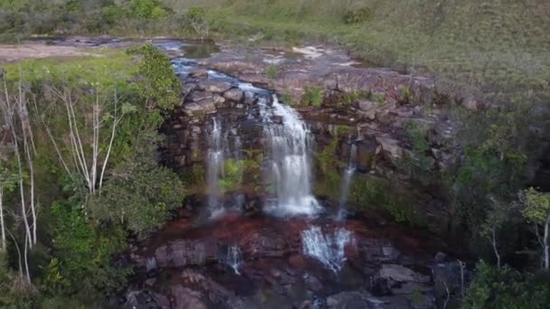 Flygfoto Quebrada Pacheco Vattenfall Som Ligger Gran Sabana Venezuela — Stockvideo