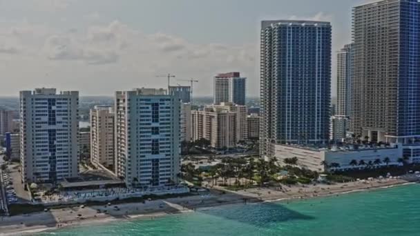 Hallandale Beach Florida Aerial Drone Fly Luxury Beachfront Condo Towers — Stock Video