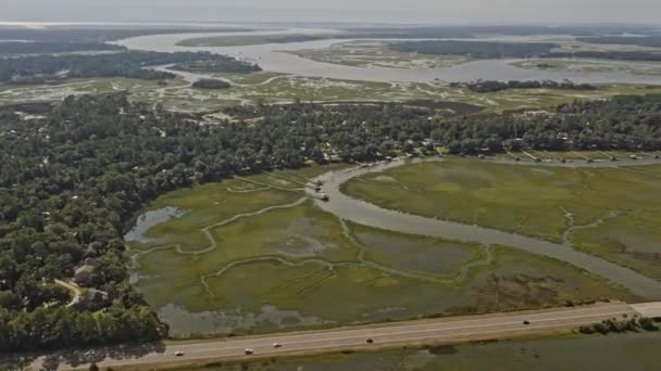 Savannah Georgia Aerial V51 Panoramic Eye View Panning Landscape Shot — Stok Video