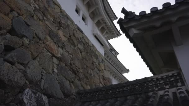 Steinmauer Und Festungsmauern Der Burg Himeji Japan — Stockvideo