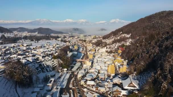 Yamanouchi Schneelandschaft Von Nagano Japan Luftaufnahme — Stockvideo