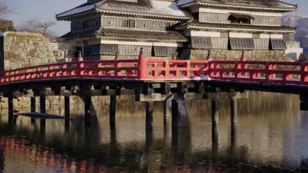 Serow Castle Matsumoto Red Moat Bridge Nagano Japan — 비디오