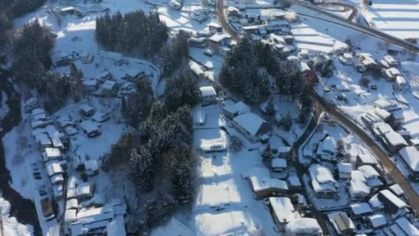 Yamanouchi Täckt Snö Sol Stiger Över Nagano Landskap Japan — Stockvideo