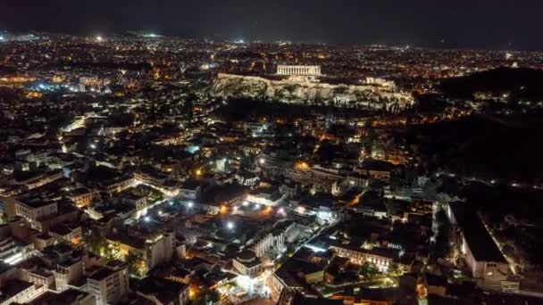 Atenas Grecia Aerial Hiperlapso Drone Sobrevuelo Centro Ciudad Hacia Acrópolis — Vídeos de Stock