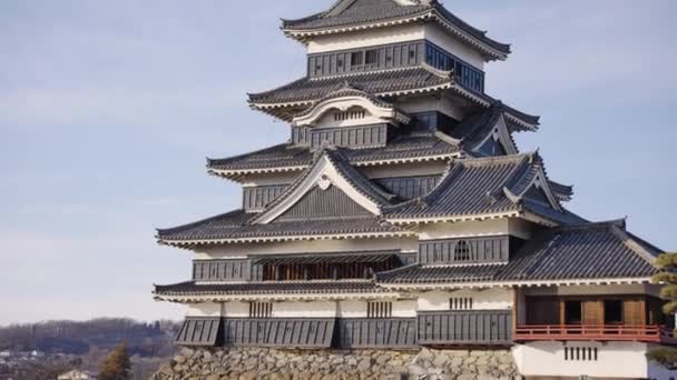 Matsumoto Castle Tilt Shot Moat Reflection Nagano Japan — 비디오